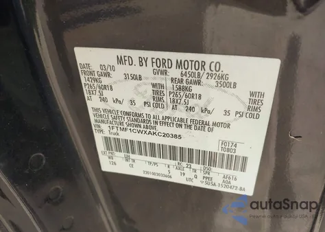 2010 Ford F150 z USA, uszkodzony, nr VIN 1FTMF1CWXAKC20385